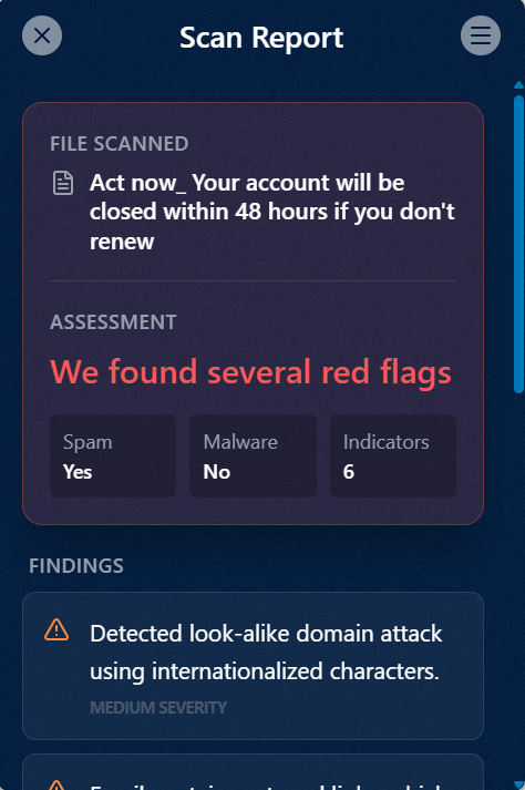 EML Scanner interface